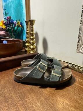Birkenstock Arizona Suede Leather Sandals in Thyme Green